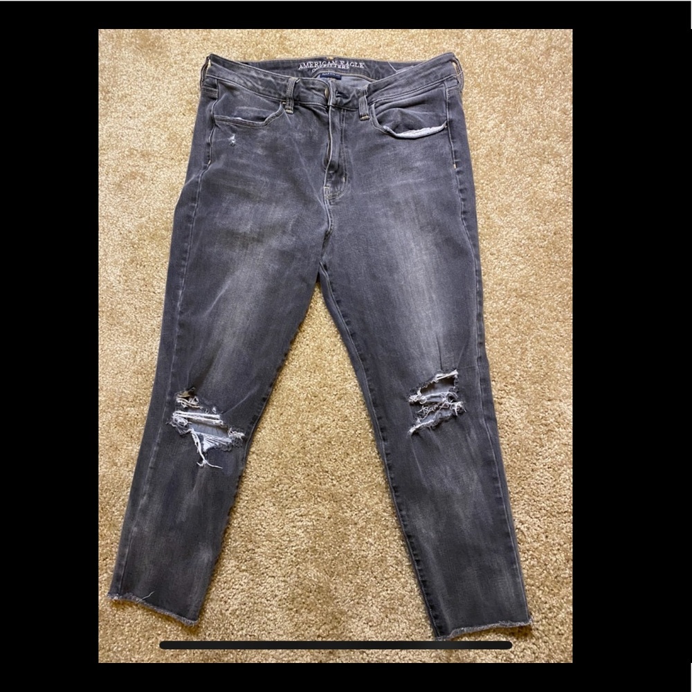 American eagle cropped distressed black jeans